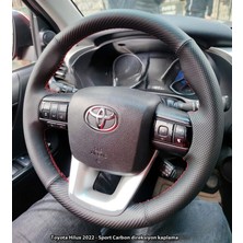 Stilix Garage Toyota Hilux 2017 2022 Araca Uyumlu Direksiyon Kılıfı Nokta Karbon Kırmızı Ipli