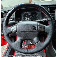 Stilix Garage Volkswagen Polo Classic 1998 2000  Golf 3 Uyumlu Dikmeli Direksiyon Kılıfı Kristal Nokta Kırmızı Ip