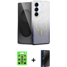 Marsilyan™- Galaxy S25 Kılıf Eksen Minimal Özel Seri - Siyah 3D Antistatik Hayalet Cam Ekran Koruyucu + Raze Metal Kamera Lens - Mı