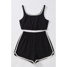 Modanı Seç Kadın Siyah Askılı Crop Top ve Şortlu Gecelik Takım
