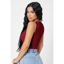 Modanı Seç Kadın Bordo Kare Yaka Crop Top Bluz