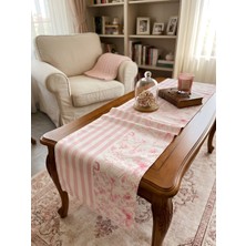 Rahan Design Pembe Çizgili Çiçek Desenli Pembe Dekoratif Runner- 45X145CM - Pembe Dekoratif Runner