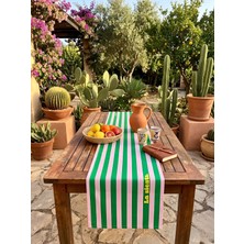 Rahan Design La Siesta Yazılı Çizgili Dekoratif Runner - 45X145CM - Yeşil Pembe Çizgili Dekoratif Runner