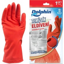 Dolphin Kırmızı Temizlik Eldiveni S Beden Kaydırmaz Pütürlü 1 Çift
