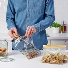 Tech Butiq Orta Boy Çift Mühürlü Tekrar Kullanılabilir Gıda Torbaları, 1,2 ve 2,5 Litre, Siyah Çizgili/sarı Yaprak - 100 Adetlik Set