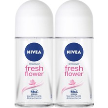 NIVEA Kadın Roll On Deodorant Fresh Flower 50 ml x2 Taze Çiçek Kokusu 48 Saat Koruma