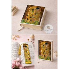 Renkli İzler Atölyesi Kitap Kılıfı ve Metal Kitap Ayracı Seti (Gustav Klimt-Öpücük)