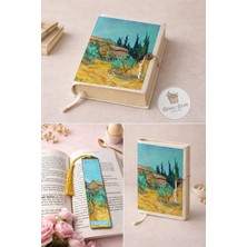 Renkli İzler Atölyesi Kitap Kılıfı ve Metal Kitap Ayracı Seti (Van Gogh Kulübeler)