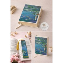 Renkli İzler Atölyesi Kitap Kılıfı ve Metal Kitap Ayracı Seti (Claude Monet Nilüferler)