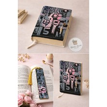 Renkli İzler Atölyesi Kitap Kılıfı ve Metal Kitap Ayracı Seti (Black Cartoon)