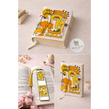 Renkli İzler Atölyesi Kitap Kılıfı ve Metal Kitap Ayracı Seti (Sarı Yüz Soyut Tasarım)