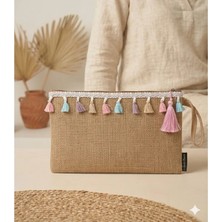 Tasarım Hasır Kadın Portföy Clutch Çanta Pembe