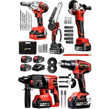 Sturdy Mega 5 Li Set Kömürsüz Motor Akülü Spiral Somun Sıkma Kırıcı Delici Dal Budama Testere  ve Matkap