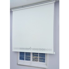 Esdeh Beyaz Lazer Kesim Stor Perde - İthal Mat Kalın Model Düz Polyester Kumaş Özellikli 80 x 260 cm