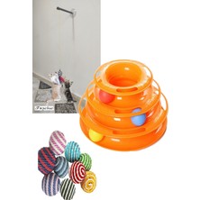 Tineke 3 Lü Set Kedi Oyuncağı 3 Katlı Vantuzlu Oyun Oltası İp Sarma Top ile Eğlenceli Oyun