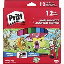 Pritt 12'li Jumbo Silinebilir Renkli Üçgen Mum Boya Kalemi Hediyeli Silgi ve Kalemtıraş