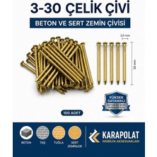 Karapolat 3-30 Çelik Çivi - Beton ve Sert Zemin Çivisi - Eğilmez Karbon Çelik 100 Adet