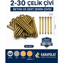 Karapolat 2-30 Çelik Çivi - Beton ve Sert Zemin Çivisi - Eğilmez Karbon Çelik 100 Adet