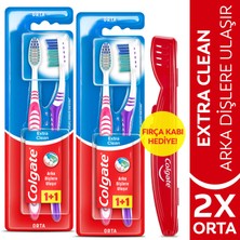 Colgate Extra Clean Orta Diş Fırçası 1+1 x 2 Adet + Diş Fırçası Kabı Orta Sertlikte Fırça Kılı