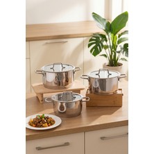 Porsima Özkent K-416 Gurme 3lü Paslanmaz Çelik 6 Parça Derin Tencere Seti 18-20-22CM