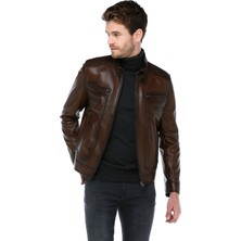 Dericlub E-1084 Deri Erkek Mont Camel Antik Renk Slim Fit Gerçek Kuzu Derisi ve Kaliteli Astar