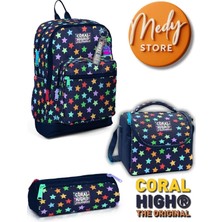 Coral High Lacivert Yıldız Desenli 3’lü Okul Çanta Seti