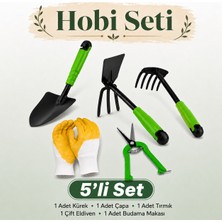 Badem10 (5'Li Set) Metal Mini Kürek Çapa Tırmık Bahçe Çim Peyzaj Bitki Çiçek Ekme Toprak Işleme Budama Makası