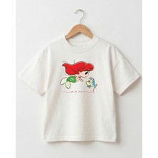 Babytex Kız Çocuk Ariel Deniz Kızı Baskılı Oversize Tişört Pamuklu Bisiklet Yaka Rahat Kesim Tişört