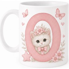 Kadorex Design Kişiye Özel Harfli Kedi Kupa – Sevimli Pembe Tasarımlı Kahve Kupası (O) | Hediyelik Bardak