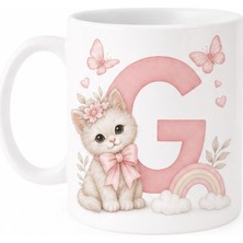 Kadorex Design Kişiye Özel Harfli Kedi Kupa – Sevimli Pembe Tasarımlı Kahve Kupası (G) | Hediyelik Bardak