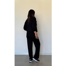 Viastill Kadın Uzun Kollu Bisiklet Yaka Viskon Iki Iplik Bluz ve Pantolon Ikili Takım
