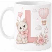 Kadorex Design Kişiye Özel Harfli Kedi Kupa – Sevimli Pembe Tasarımlı Kahve Kupası (L) | Hediyelik Bardak