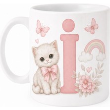 Kadorex Design Kişiye Özel Harfli Kedi Kupa – Sevimli Pembe Tasarımlı Kahve Kupası (I) | Hediyelik Bardak