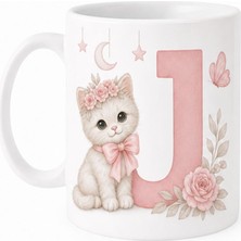 Kadorex Design Kişiye Özel Harfli Kedi Kupa – Sevimli Pembe Tasarımlı Kahve Kupası (J) | Hediyelik Bardak