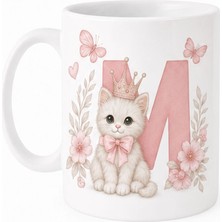 Kadorex Design Kişiye Özel Harfli Kedi Kupa – Sevimli Pembe Tasarımlı Kahve Kupası (M) | Hediyelik Bardak