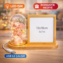 Sanal Bayim Ahşap Gül Buketi Ledli Fotoğraf Çerçevesi 13X18