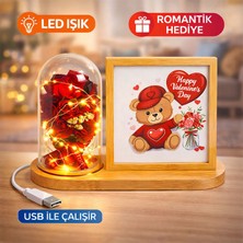 Sanal Bayim Ahşap Ledli Gül Buketi Fotoğraf Çerçevesi 13X18