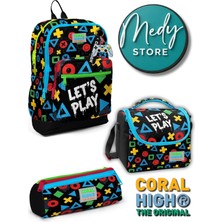 Coral High Siyah Lets Play Desenli 3’lü Okul Çanta Seti