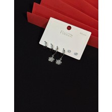 Melisa Takı & Aksesuar 316L Çelik Jewelry Gümüş Renk 6lı Set Zirkon Taşlı Küpe