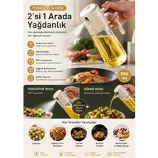 Ditmo Kitchen Ware Çift Fonksiyonlu 2'si 1 Arada Cam Yağdanlık / Püskürtmeli Yağ Spreyi ve Akıtmaz Döküm Uçlu Zeytinyağı Şişesi