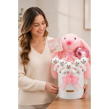 Sole Yenidoğan Kız Bebek Hediyesi – Baby Shower Tavşan Uyku Arkadaşı ve Pembe Peluş Ayıcık Buketi
