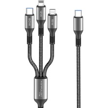 Bezos DC62 3in1 Type-C To 60W Type-C / 12W Lightning / 15W Micro 1.2m Hızlı Şarj Kablo - Siyah