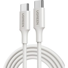 Ugreen Usb-C 60W 3A Qc Pd Örgülü Hızlı Şarj Kablosu 1 Metre - Beyaz
