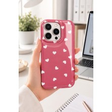 3gen Case iPhone 15 Pro Max Uyumlu Kalp Tasarımlı Damla Baskılı Parlak Yüzeyli Sert Silikon Kılıf