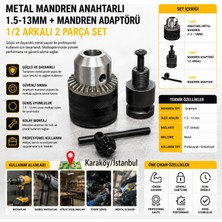 Platin Hırdavat Metal Mandren Anahtarlı 1,5mm - 13MM + Adaptör 1/2 Çevirici