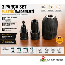 Platin Hırdavat Plastik Mandren 2-13mm + Bits Uç Tutucu + Mandren Adaptörü 1/2 Arkalı 3 Parça Set PLT28000100