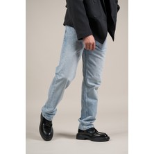 Akçaylar Pamuklu Taş Yıkama Yarım Baggy (Geniş Paça) Buz Mavisi Jean Pantolon