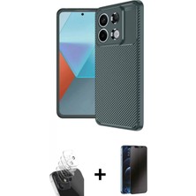 Marsilyan™- Redmi Note 13 Pro 4g Kılıf Eksen Form Prime - Siyah 3D Antistatik Hayalet Cam Ekran Koruyucu + Kamera Lens Koruma Cam - Sf
