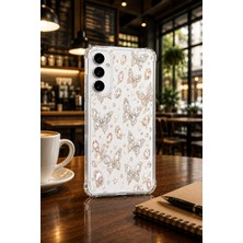 Powerfox Samsung Galaxy S23 Fe Uyumlu Cute Gümüş Kelebek Baskılı Sevimli Telefon Kılıfı MK01A