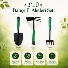 Hobi Çapa Tırmık 3'lü Set Metal Bahçe Tarla Çim Peyzaj Bitki Çiçek Ekme Toprak Işleme Küreği Küçük